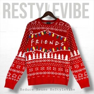 FRIENDS Unisex Men’s Size S Sweater Ugly Christmas Sweater Crew Neck Style Red